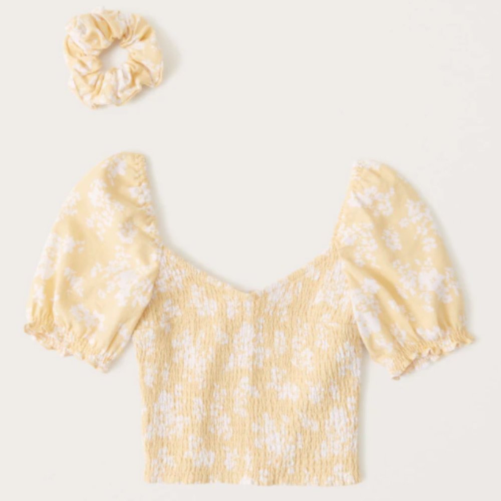 SOLD Abercrombie Smocked Puff Sleeve Linen Set Top
